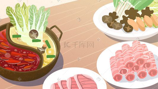 banner夏天插画图片_中华美食四川火锅banner背景