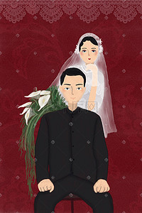 婚礼红插画图片_婚礼婚庆手绘插画