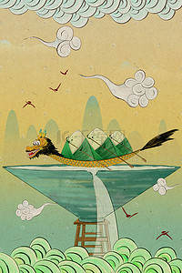 端午节中国风龙舟插画图片_手绘端午节习俗赛龙舟