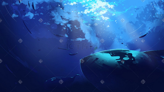 鲸鱼海洋插画图片_海底世界鱼群鲸鱼