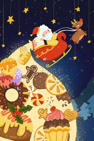 圣诞节插画图片_圣诞节圣诞老人传播美食圣诞