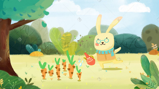 四月文案插画图片_二十四节气春天兔子萝卜四月你好芒种
