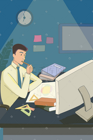 加班的人插画-加班的人配图-千库网
