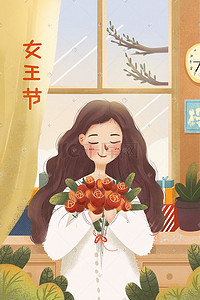 女王节展板插画图片_小清新女王节插画