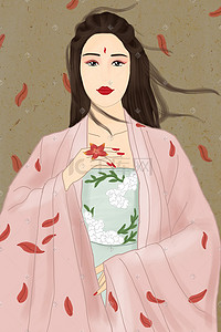 中国传统文化风格插画图片_国潮传统文化之汉服服饰古装女子红茶花