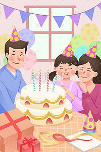 庆生会电视背景墙插画-庆生会电视背景墙配图-千库网