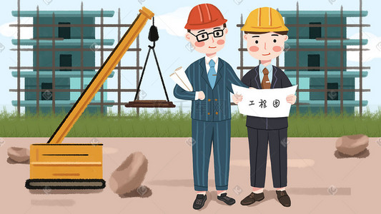 桥隧工程插画图片_手绘小清新职业人物工程师插画