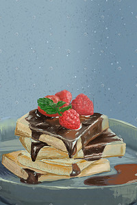 巧克力绸缎边框插画图片_烤面包片加巧克力酱手绘