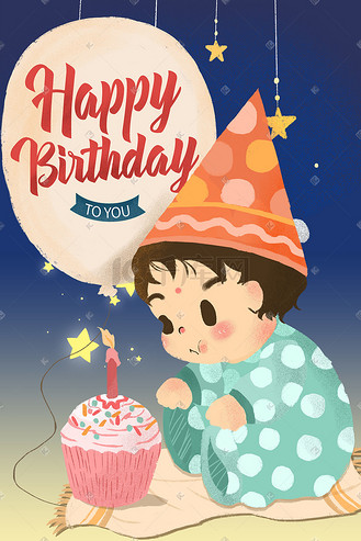 卡通生日许愿图片素材_卡通小清新生日快乐活动策划配图
