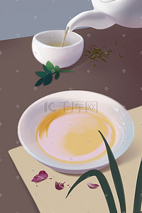 紫砂茶具插画图片_茶具倒茶高级灰插画