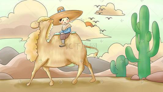 沙漠旅游插画图片_墨西哥长假旅行手绘插画