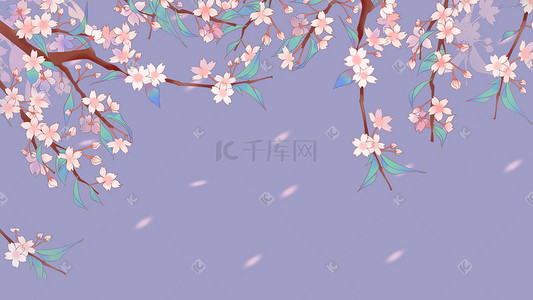 公园一角插画图片_樱花节桃花节春季公园花卉风景