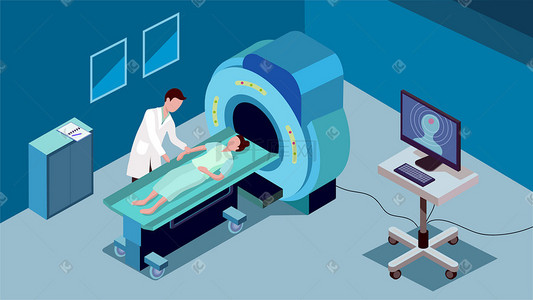 一台仪器插画图片_春季流感大夫在给患者做脑部CT检查