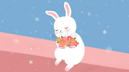 萌系手绘插画图片_动物插画萌宠系列小白兔