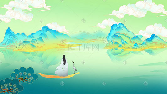 中国山水插画图片_古风男子山水人物