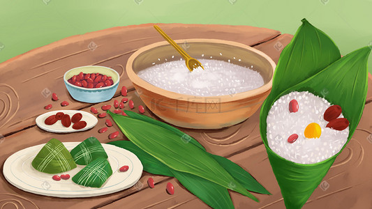 粽子插画图片_节日端午节包粽子食物端午