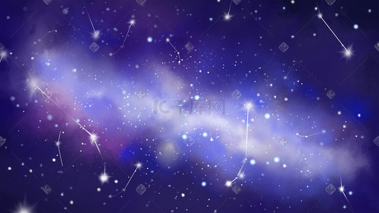 最美星座插画图片_蓝紫色系星空宇宙星座星星星云背景