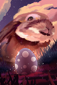 万圣节插画图片_厚涂万圣节兔子与彩蛋