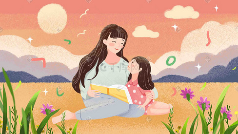 母亲节感恩家庭卡通温馨清新手绘风格插画