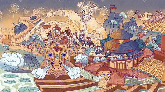 2021年新年牛气冲天扭转乾坤插画