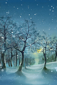 树雪景插画图片_二十四节气冬天森林雪景