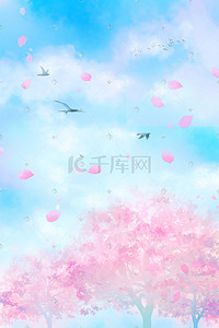 丝带飘舞插画图片_蓝色的天空飘舞的花瓣