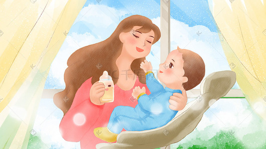 母婴名片插画图片_母婴妈妈给孩子喂奶粉