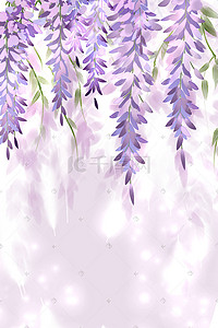 植物背景花卉插画图片_治愈唯美花卉紫藤背景清新植物七月你好叶子