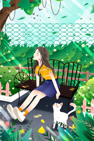 夏日女孩清新图片素材_唯美卡通小清新女孩夏日插画