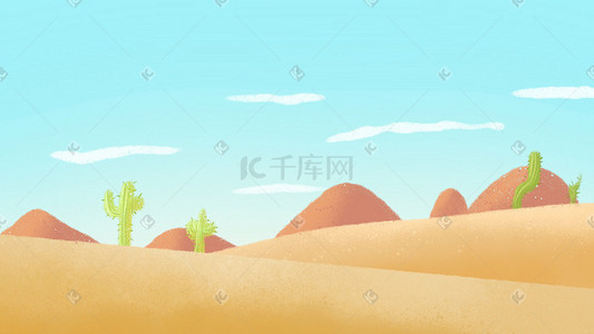 沙漠公路插画图片_黄色矢量扁平沙漠风景插画