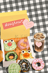 甜品插画图片_扁平风 美食 下午茶 甜甜圈 甜品