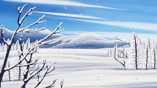 冬天立冬下雪雪花插画图片_冬天下雪雪地立冬冬至雪天风景背景
