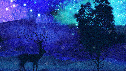 夏季夜空插画图片_夏季夜空星空唯美意境风景