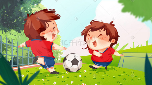 踢足球儿童手绘插画欧洲杯