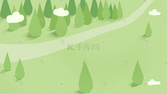 绿色系清新春天春景草地树林树木云朵风景