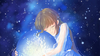 深蓝色唯美卡通小清新治愈星辰星座女孩配图
