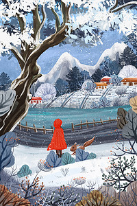 背景雪天插画图片_冬季雪景风景背景