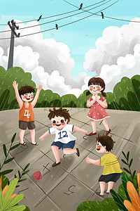 童趣插画图片_六一儿童节童趣游戏孩子节日老游戏六一