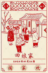 中国传统节气插画图片_中国传统节日鼠年过年习俗大年初二插画