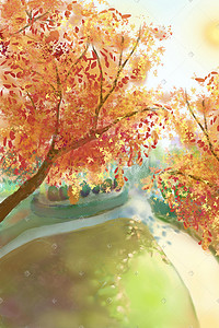 秋季树叶风景插画图片_秋天秋季公园风景背景