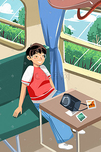 卡通地铁图插画图片_卡通手绘风出行方式火车配图