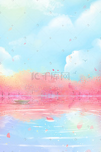 花瓣爆发插画图片_春天夏天唯美樱花花瓣天空治愈背景