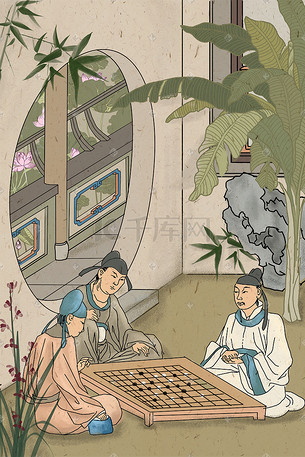 中国风古代古风人物生活图鉴下棋