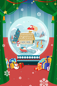 圣诞鹿鹿插画图片_圣诞节礼物圣诞水晶球