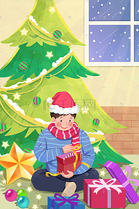 雪橇插画图片_圣诞节圣诞平安夜圣诞树礼物雪橇圣诞快乐圣诞