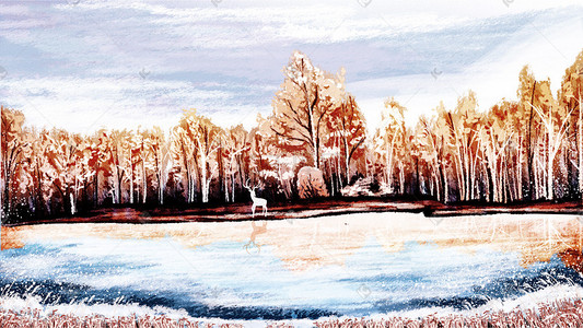 立冬树林风景油画