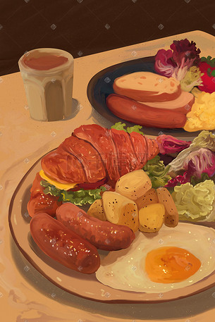 手绘西餐插画-手绘西餐配图-千库网