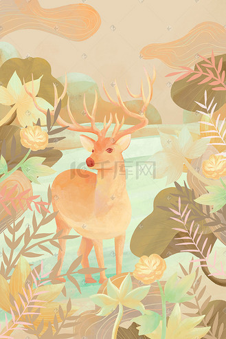 下载原图插画唯美清新麋鹿手绘背景企业vip免费下载下载jpg下载psd