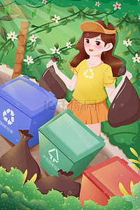 垃圾保护地球插画图片_世界环境日绿色风格保护环境保护地球分类