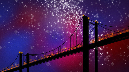 悉尼海港大桥插画图片_星空大桥剪影背景插画